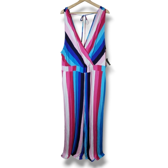Torrid Supersoft Surplice Jumpsuit NWT 4X Vibrant Striped Wide Leg Plus Size - Picture 3 of 9
